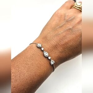 🟢3/$19🟢 Delicate Silver CZ Slider Bracelet Vintage Styled Retro